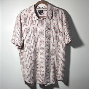 Dark Seas Woven Short sleeve Button Shirt-XL - red and navy print